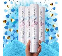PrimePure Cañón de Confeti Gender Reveal, Polvo Corazones Azul, Pack de 4