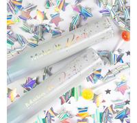 PrimePure Cañones de Confeti - Cañón Confeti de Estrellas Plateadas Holográfica - Pack 2 - Confetti Cannon para Bodas, Fiestas, Cumpleaños y Graduaciones