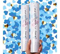 PrimePure Cañónes de Confeti para Revelacion Genero Bebe - Cañón Confeti en Forma de Corazón con Mylar Dorado - Azul, Pack 2 - Gender Reveal Confetti Cannon para Anunciar Bebé Niño