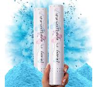 PrimePure Cañones de Confeti para Revelacion Genero Bebe - Canon de Polvo Biodegradable - Azul, Pack 2 - Gender Reveal Humo Azul, Bombas Cañones para Anunciar Bebé Niño