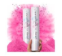 PrimePure Cañones de Confeti para Revelacion Genero Bebe - Canon de Polvo Biodegradable - Rosa, Pack 2 - Gender Reveal Humo Rosado, Bombas Cañones para Anunciar Bebé Niña