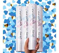 PrimePure Cañónes de Confeti para Revelacion Genero Bebe - Confeti Cañon en Forma de Corazón con Mylar Dorado - Azul, Pack 4 - Gender Reveal Confetti Cannon para Bebé Niño