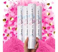 PrimePure Cañónes de Confeti para Revelacion Genero Bebe - Polvo Biodegradable y Cañón Confeti en Forma de Corazón - Rosa, Pack 4 - Gender Reveal Confetti Cannon para Anunciar Bebé Niña