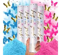 PrimePure Confeti Cañón Gender Reveal, Polvo Mariposas Rosa-Azul, Pack de 4