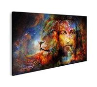 Primer cuadro sobre lienzo pintura de Jesús con un león en la habitación cosimc, contacto visual y perfil de león retrato mural