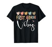 Primer día de Clases de First Grade Vibes Cute Heart Leopard Camiseta
