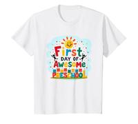 Primer día de Impresionante celebración de hitos preescolares Camiseta, Niños, Blanco, 8 años