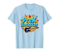 Primer día de Preescolar PreK Rockstar Fun School Start Camiseta, Hombre, Azul Bebé, L