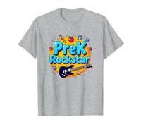 Primer día de Preescolar PreK Rockstar Fun School Start Camiseta, Hombre, Gris Jaspeado, L