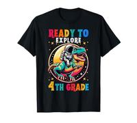 Primer día de Regreso a la Escuela 4to Grado Astronauta Dinosaurio niños Camiseta
