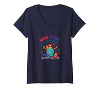 Primer día de Tercer Grado niñas Nuevas Aventuras Camiseta Cuello V, Mujer, Azul Marino, S