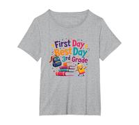 Primer día Mejor día 3er Grado Aventura de Regreso a Clases Camiseta, Mujer Tallas Grandes, Gris Jaspeado, 5XL Grande