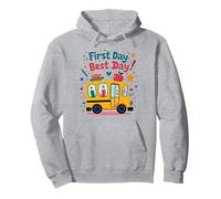 Primer día Mejor día Aventura en autobús Escolar para Estudiantes Sudadera con Capucha, Unisex para Adultos, Gris Jaspeado, XXL