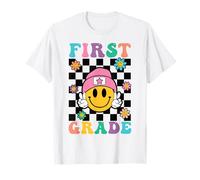 Primer Grado Retro Peace Girl Happy Face Back to School Cute Camiseta