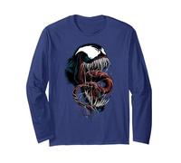 Primer Plano de Marvel Spider-Man Venom Manga Larga, Unisex para Adultos, Azul Marino, S