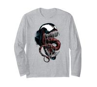 Primer Plano de Marvel Spider-Man Venom Manga Larga, Unisex para Adultos, Gris Jaspeado, S