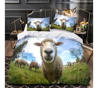 Primer plano de una oveja Funda de Edredón Juego de 3 Piezas Diseño 3D Cremallera Oculta incluye Fundas de Almohada Escena pastoral de la naturaleza Funda Edredon for Adultos Single（140x200cm）