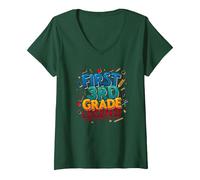 Primer Tercer Grado Leyenda héroe de la Escuela Primaria Camiseta Cuello V, Mujer, Verde Bosque, L