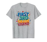 Primer Tercer Grado Leyenda héroe de la Escuela Primaria Camiseta, Hombre, Gris Jaspeado, 3XL