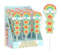 Primera Comunión Pinchos Estrellas con ArcoírisSabor Fresa, Sin Gluten, 16 Piruletas, 720 gr, Chuches para Mi Primera Comunión