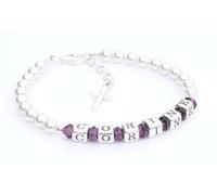 Primera Comunión Pulsera - Plata nombre pulsera - personalizado caja - Amatista colgante de cristal - Santa Comunión Regalos