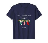 Primera Navidad como una Familia de Tres tee Camiseta, Hombre, Azul Marino, M