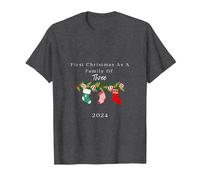 Primera Navidad como una Familia de Tres tee Camiseta, Hombre, Jaspeado Oscuro, XL