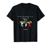 Primera Navidad como una Familia de Tres tee Camiseta, Hombre, Negro, S