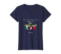 Primera Navidad como una Familia de Tres tee Camiseta, Mujer, Azul Marino, M