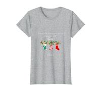 Primera Navidad como una Familia de Tres tee Camiseta, Mujer, Gris Jaspeado, S