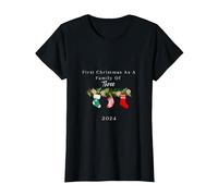 Primera Navidad como una Familia de Tres tee Camiseta, Mujer, Negro, XS