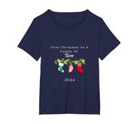 Primera Navidad como una Familia de Tres tee Camiseta, Mujer Tallas Grandes, Azul Marino, 2XL Grande