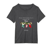 Primera Navidad como una Familia de Tres tee Camiseta, Mujer Tallas Grandes, Jaspeado Oscuro, 5XL Grande
