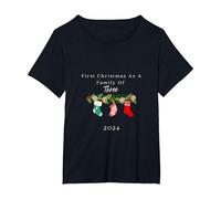 Primera Navidad como una Familia de Tres tee Camiseta, Mujer Tallas Grandes, Negro, 5XL Grande