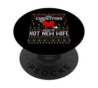 Primera Navidad con mi Nueva Esposa Caliente suéter Feo Navidad PopSockets PopGrip Adhesivo