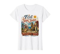 Primera Vez' en San Juan Puerto Rico Aventura Camiseta gráfica económica, Mujer, Blanco, S