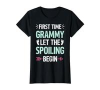 Primera Vez Grammy Deja Que comience el botín Orgullosa Abuela Camiseta gráfica económica, Mujer, Negro, XL
