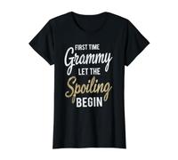 Primera Vez Grammy Deja Que comience el botín Orgullosa Abuela Camiseta gráfica económica, Mujer, Negro, XS