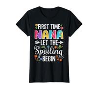 Primera Vez Que Nana Deja Que el mimar comience Orgullosa Abuela Camiseta gráfica económica, Mujer, Negro, XS