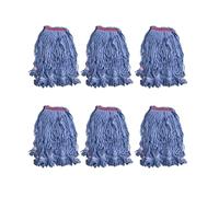 Primero Basics Cabezal de fregona de extremo de bucle, paquete de 6, color azul, repuestos de fregona de cuerda comerciales e industriales, se adapta a asas estándar de 1.25 pulgadas, mezcla de