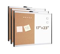 Primero Basics Combo de pizarra blanca magnética y tablero de corcho, paquete de 3, 17 x 23 pulgadas, juego de tablones de anuncios de borrado en seco para oficina en casa, dormitorio, cocina y aula