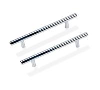 Primero Basics Paquete de 10 tiradores de gabinete cromados pulidos de 7.38 pulgadas de longitud, tiradores de cajón central de 3 pulgadas, accesorios de gabinete de acero inoxidable para armarios de