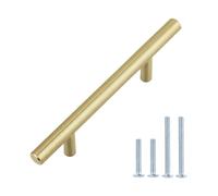 Primero Basics Paquete de 25 tiradores de gabinete de 5.38 pulgadas de color negro plano de 5.38 pulgadas de largo, 3 pulgadas de agujero central dorado para gabinete, color champán dorado