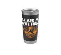 Primero se lo preguntaré a mi esposa, papá divertido, humor, papá genial Vaso térmico de acero inoxidable de doble pared