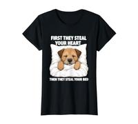 Primero te roban el corazón - Mamá de Perros Amante del Border Terrier Camiseta gráfica económica, Mujer, Negro, XS
