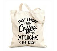 Primero tomo café y luego les enseño a los niños. Citas de maestros, tipografía, diseño gráfico o póster. Bolsa de lona con fondo reforzado Tela de 12 oz de grosor Se usa como bolsa de regalo 35x40cm