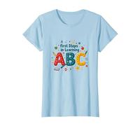 Primeros Pasos para Aprender ABC Camiseta, Mujer, Azul Bebé, S