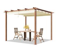 PRIMEYARD Pérgola 3x3 m pabellón de jardín con Techo corredizo - Marco de Acero Aspecto de Madera