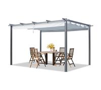 PRIMEYARD Pérgola 3x4 m pabellón de jardín con Techo corredizo - Marco de Acero Gris