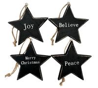 Primitiva de madera negro estrellas adornos montón de 4 familia simplificar Believe FE CRISTIANA DE país - hearthside
